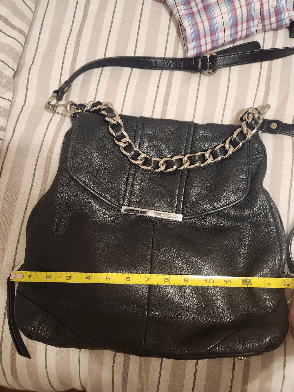 B Makowsky                          Black Leather Shoulder Bag with Chain Strap - Picture 6 of 6